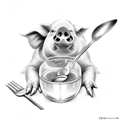 pig snout with spoon and fork tattoo design idea