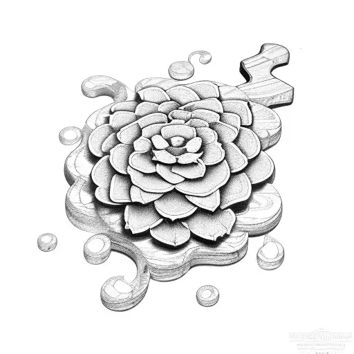 A beautifully detailed wood carving of a chisel and hammer intertwined with vibrant flowers tattoo design idea