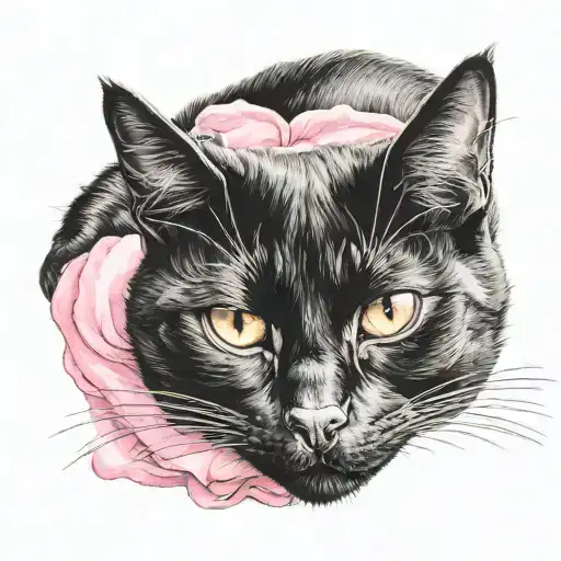 black cat laying down with pink nose tattoo design idea