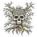 willow tree with roots, celtic skull tattoo design idea