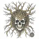 willow tree with roots, celtic skull tattoo design idea