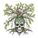 willow tree with roots, celtic skull tattoo design idea