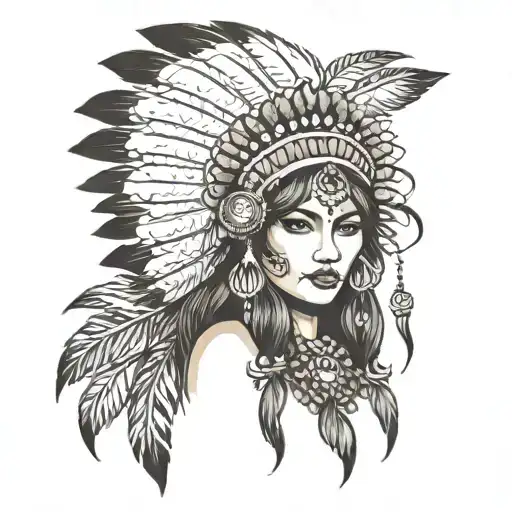 indian girl headdress  tattoo design idea
