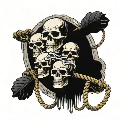 4 skulls on a rope in hand tattoo design idea