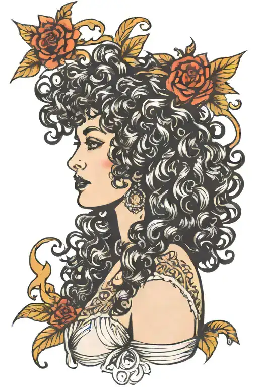curly hair plus size women tattoo design idea