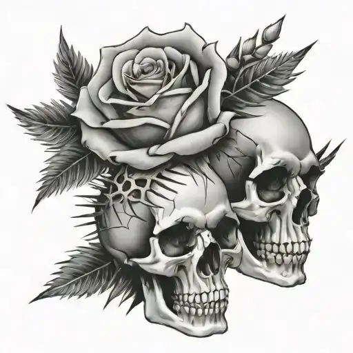 Rose and spikes emerging from skull.  tattoo design idea