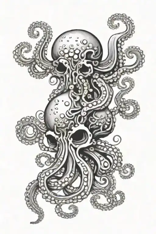 octopus with lots of mushrooms coming out of it's head tattoo design idea