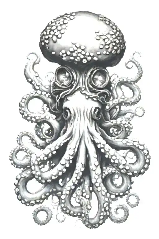 octopus with poison mushroom coming out of it's head tattoo design idea