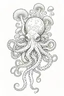 octopus with lots of mushrooms coming out of it's head tattoo design idea