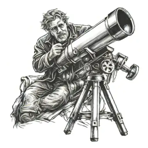 a man watching stars with a telescope tattoo design idea