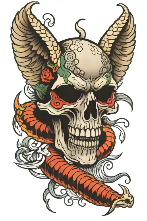 snake skull wings tattoo design idea
