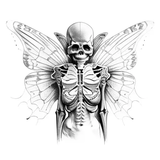 skeletal torso with butterfly wings tattoo design idea