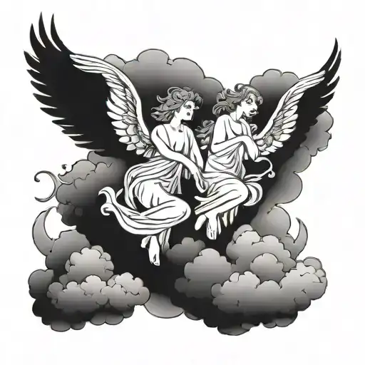 3 angels on clouds  tattoo design idea