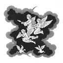 3 angels on clouds  tattoo design idea