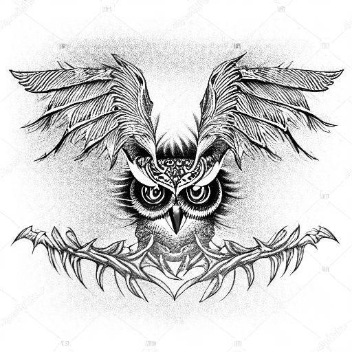 Owl evil WINGS piercing eyes tattoo design idea