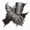 Armor Gauntlet with elements, fire, wind, earth and water tattoo design idea