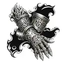 Armor Gauntlet with elements, fire, wind, earth and water tattoo design idea