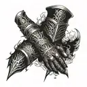 Armor Gauntlet with elements, fire, wind, earth and water tattoo design idea