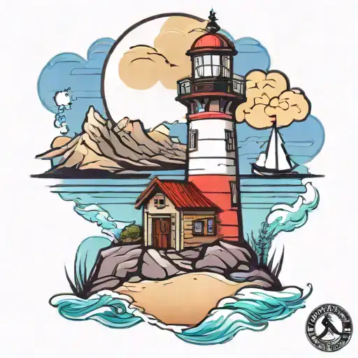mountain beach light house  tattoo design idea