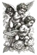 two cherubs in different positions among the clouds tattoo design idea