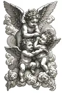 two cherubs in different positions among the clouds tattoo design idea