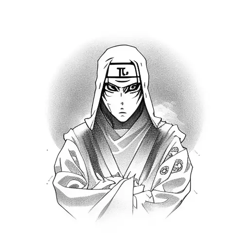An artistic portrait of Itachi with his iconic cloak tattoo design idea