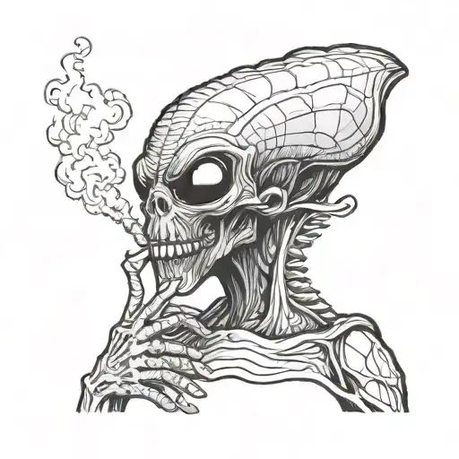 alien smoking a joint tattoo design idea