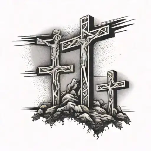 three crosses with jesus nailed on three hills tattoo design idea