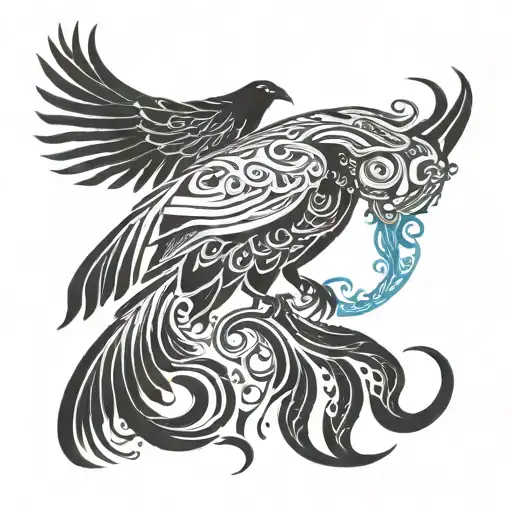 Raven bull horn and jellyfish  tattoo design idea