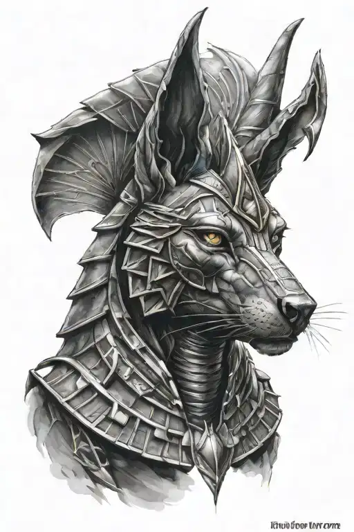 Anubis face with light casting across the high points of his face from a very bright object that you can choose tattoo design idea