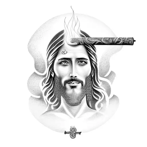 A captivating tattoo of Jesus holding a smoking incense burner, symbolizing spiritual devotion tattoo design idea