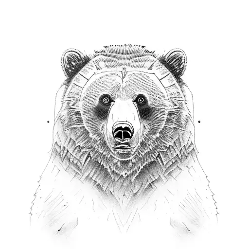 half of an adult grizzly bear face and the other half 3 cub faces tattoo design idea