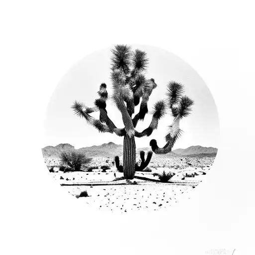joshua tree, yucca, creosote, ocotillo, saguaro, palo verde, prickly pear cactus, ocotillo, saguaro - vertical tattoo design idea