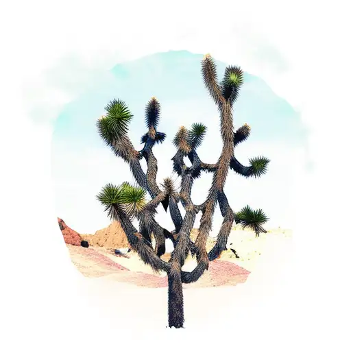 leg sleeve with joshua tree, yucca, creosote, ocotillo, saguaro, palo verde tattoo design idea