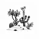 leg sleeve with joshua tree, yucca, creosote, ocotillo, saguaro, prickly pear cactus, palo verde tattoo design idea