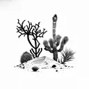 leg sleeve with joshua tree, yucca, creosote, ocotillo, saguaro, prickly pear cactus, palo verde tattoo design idea