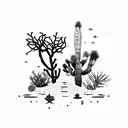 leg sleeve with joshua tree, yucca, creosote, ocotillo, saguaro, prickly pear cactus, palo verde tattoo design idea