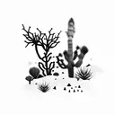 leg sleeve with joshua tree, yucca, creosote, ocotillo, saguaro, prickly pear cactus, palo verde tattoo design idea