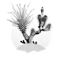joshua tree, yucca, creosote, ocotillo, saguaro, palo verde, prickly pear cactus, ocotillo, saguaro - vertical tattoo design idea
