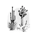 joshua tree, yucca, creosote, ocotillo, saguaro, palo verde, prickly pear cactus, ocotillo, saguaro - vertical tattoo design idea
