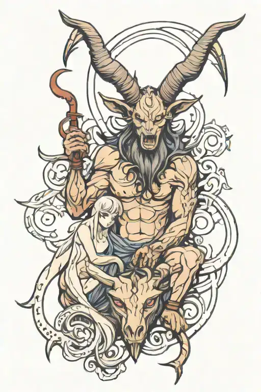 Baphomet and Oni tattoo design idea