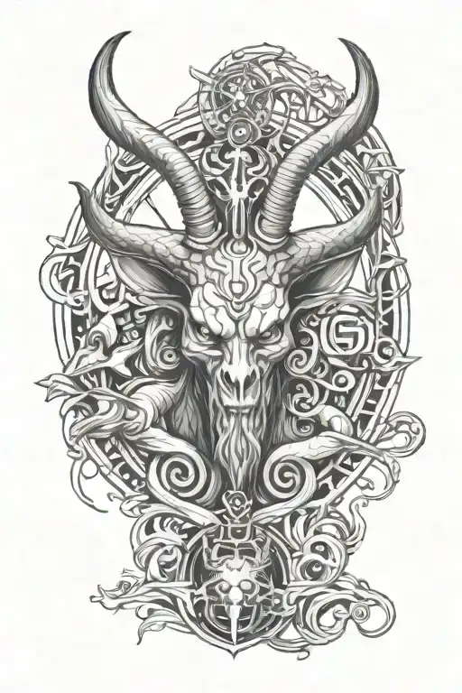 Baphomet and Oni tattoo design idea