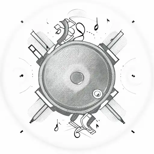 sol key with music disk and retro microphone  tattoo design idea