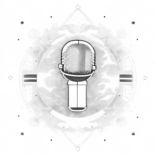 sol key with music disk and retro microphone  tattoo design idea