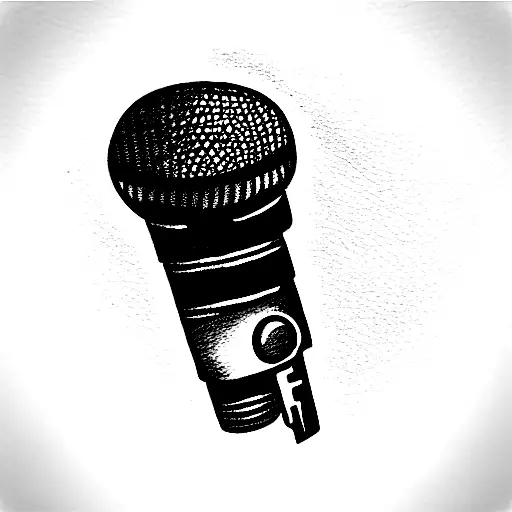 sol key with music disk and retro microphone  tattoo design idea