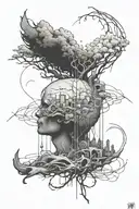 make a tattoo about struggles with mental health and how he pushes though. Have the word hope hidden within line work  tattoo design idea