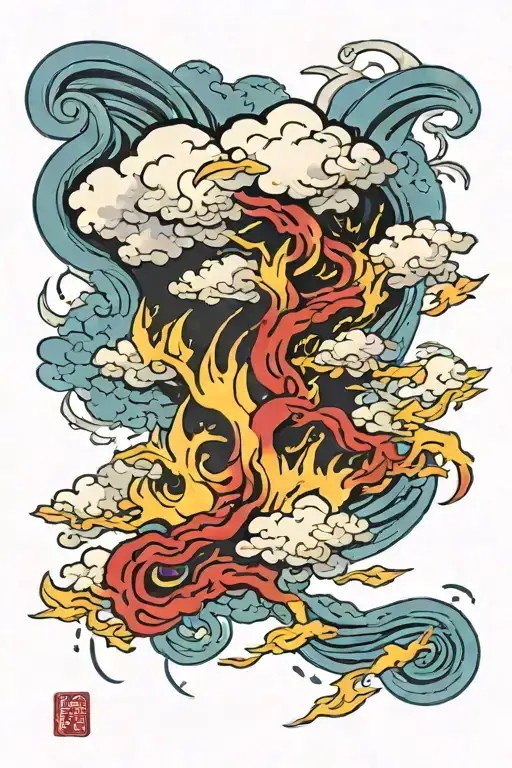 akatsuki cloud with lightning strikes tattoo design idea