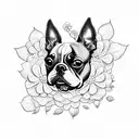 flowers with Boston terrier and coffee tattoo design idea