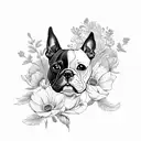 flowers with Boston terrier and coffee tattoo design idea