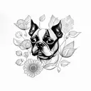 flowers with Boston terrier and coffee tattoo design idea